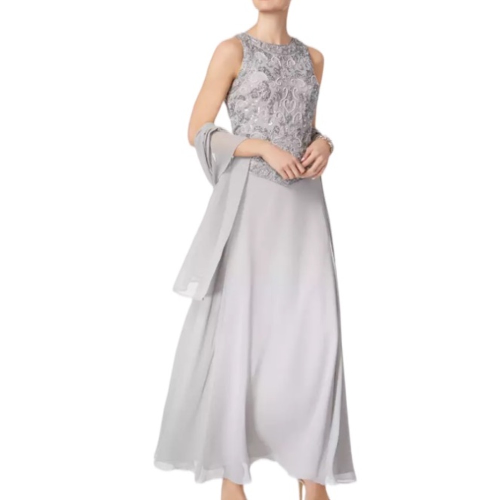 J KARA Formal Gown/Dress with Beaded Sequin Embellished Bodice and Chiffon Skirt